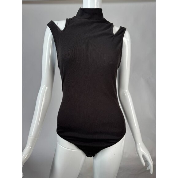 Free People Brown Ribbed LG Cold Shoulder Bodysuit With Mock Neck By Intimately - Picture 1 of 16